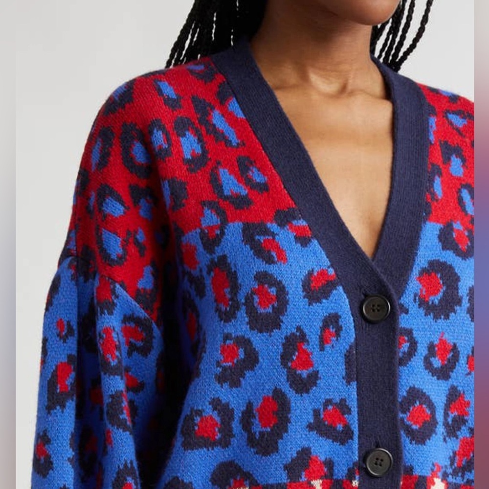 FARM RIO “Mixed Leopards” Spot Cardigan in Blue Multi - Picture 5 of 15